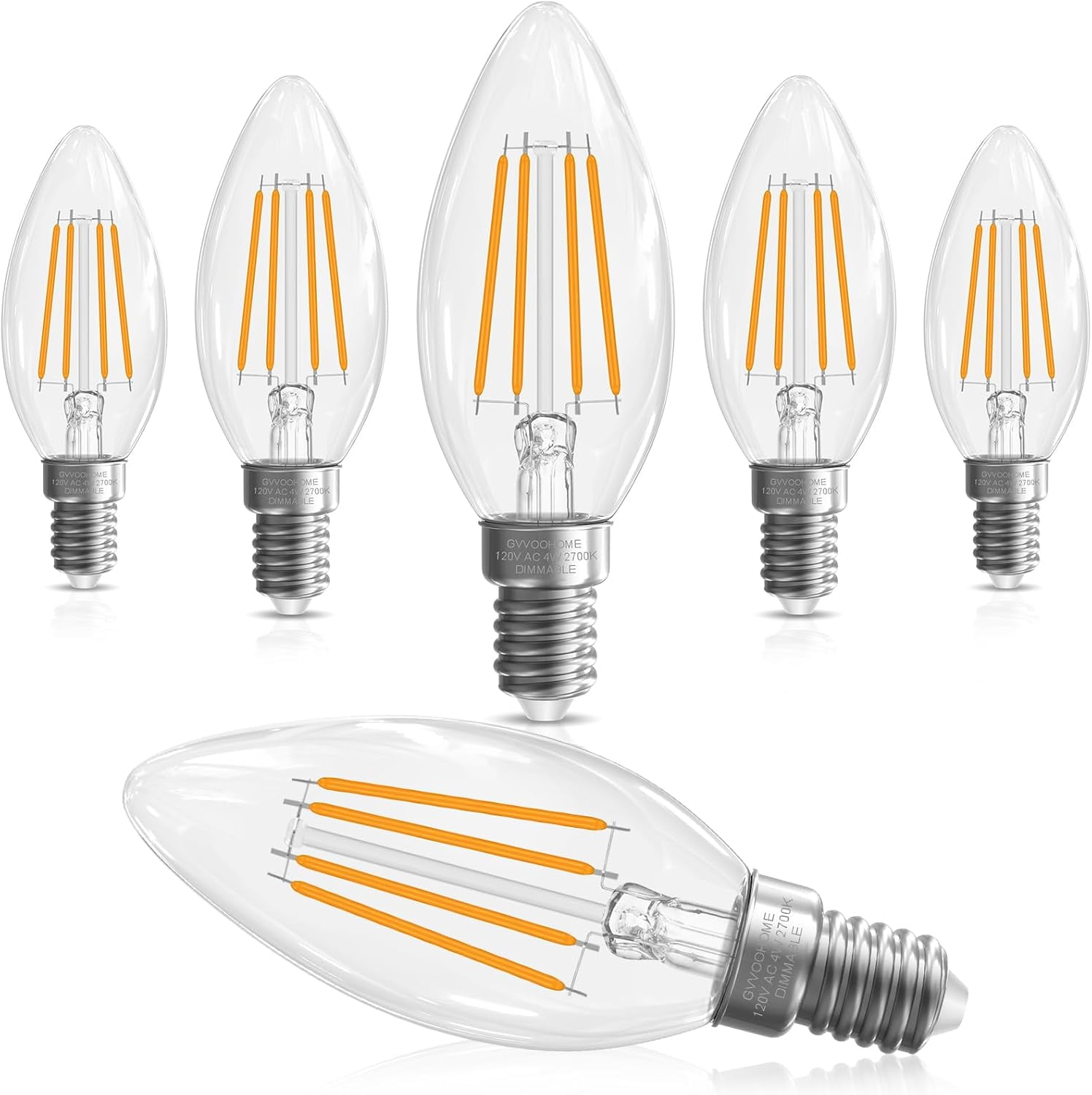 PYYAN-LED Candelabra Light Bulbs 40 watt Equivalent, Dimmable E12 LED Bulb, 2700K Soft White B10 Candle Bulb, Chandelier Light Bulbs, 90+CRI, 400LM, Clear Glass, 6 Pack