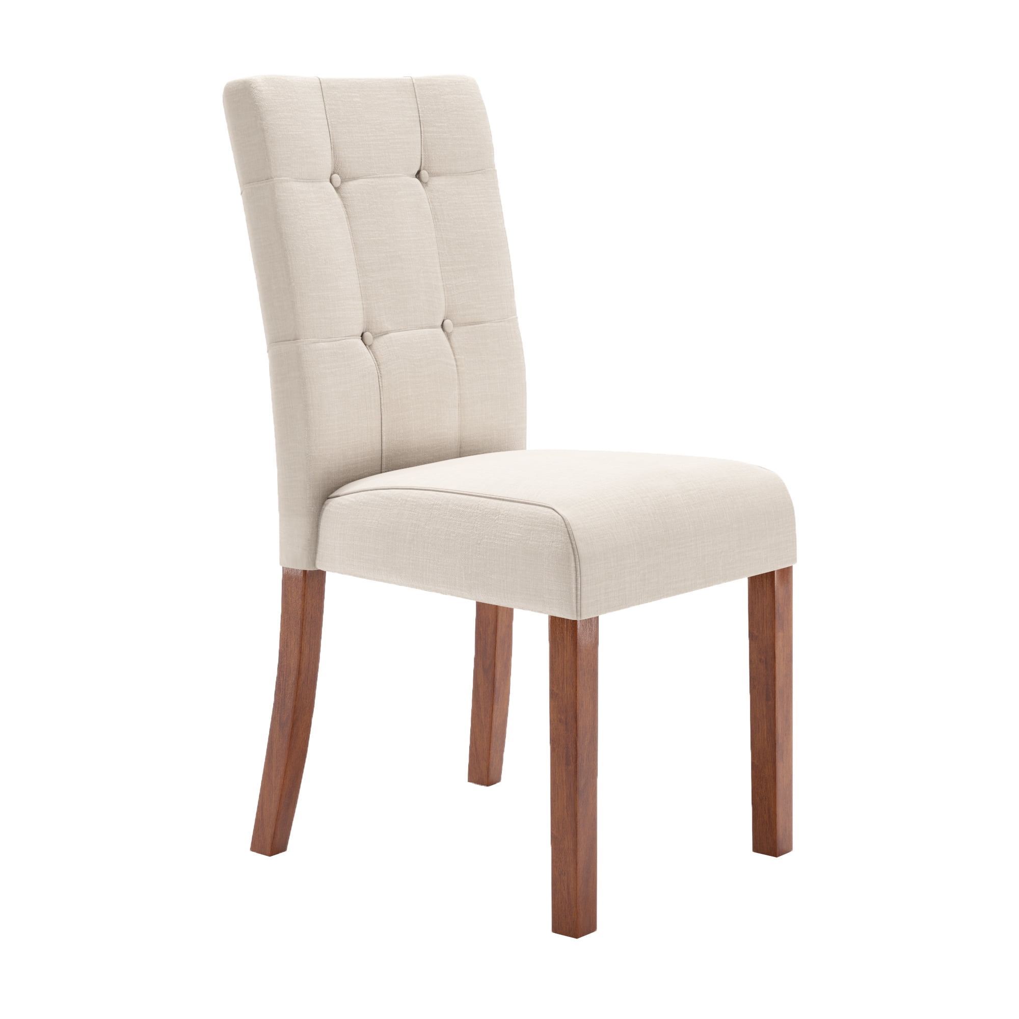 Chelsea Lane Upholstered Cherry Finish Dining Side Chair, Set of 2, Beige