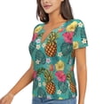 thumbnail image 2 of Wukai Pineapple Casual V-Neck Graphic Tees for Women: Lightweight and Breathable Summer Tops with Stylish Design-Small, 2 of 8