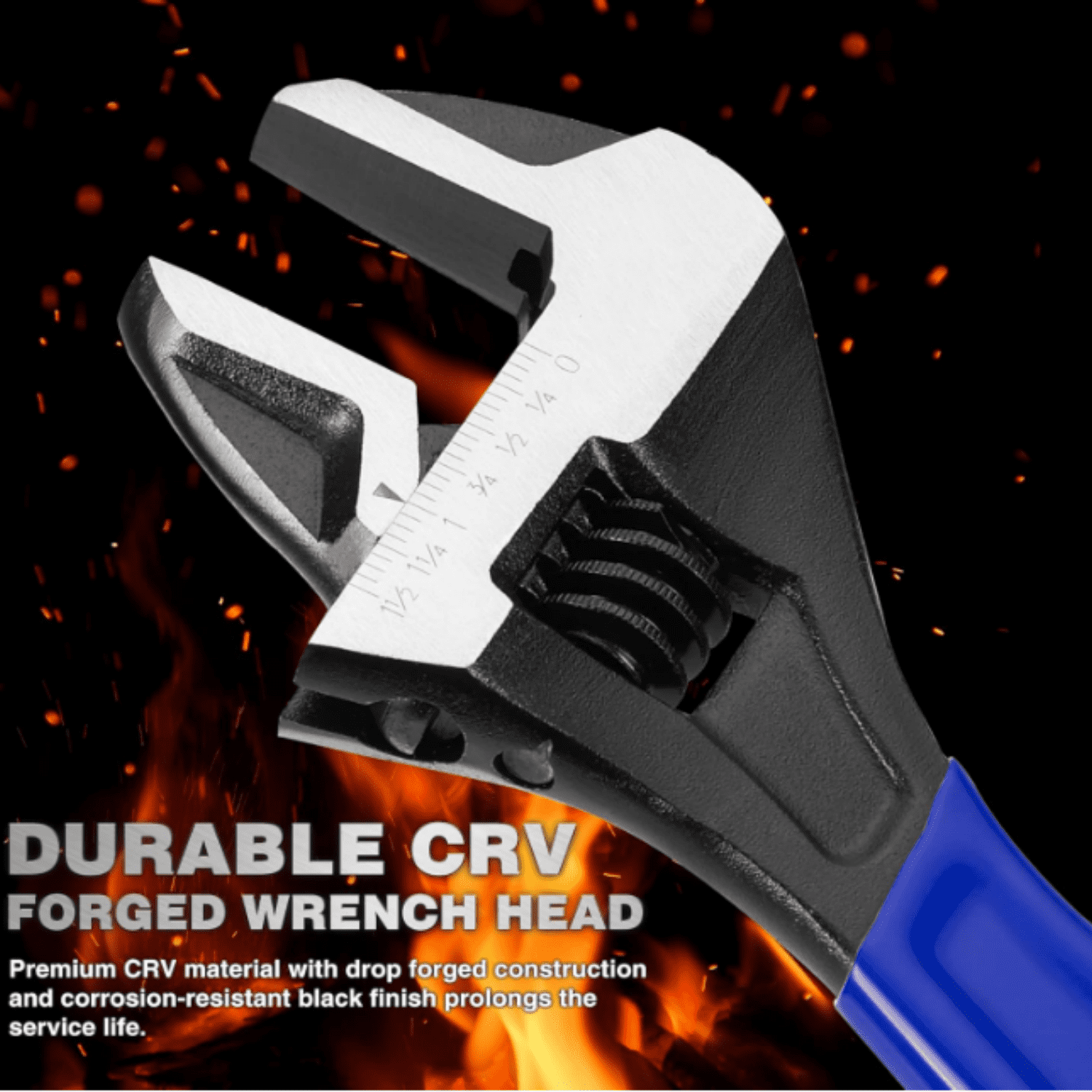 5-piece Adjustable Wrench Set, 4-Inch & 6-Inch & 8-Inch & 10-Inch & 12-Inch Wrenches, Wide Jaw Black Oxide Wrench, Metric & SAE Scales, Cr-V Steel, for Home, Garage, Workshop