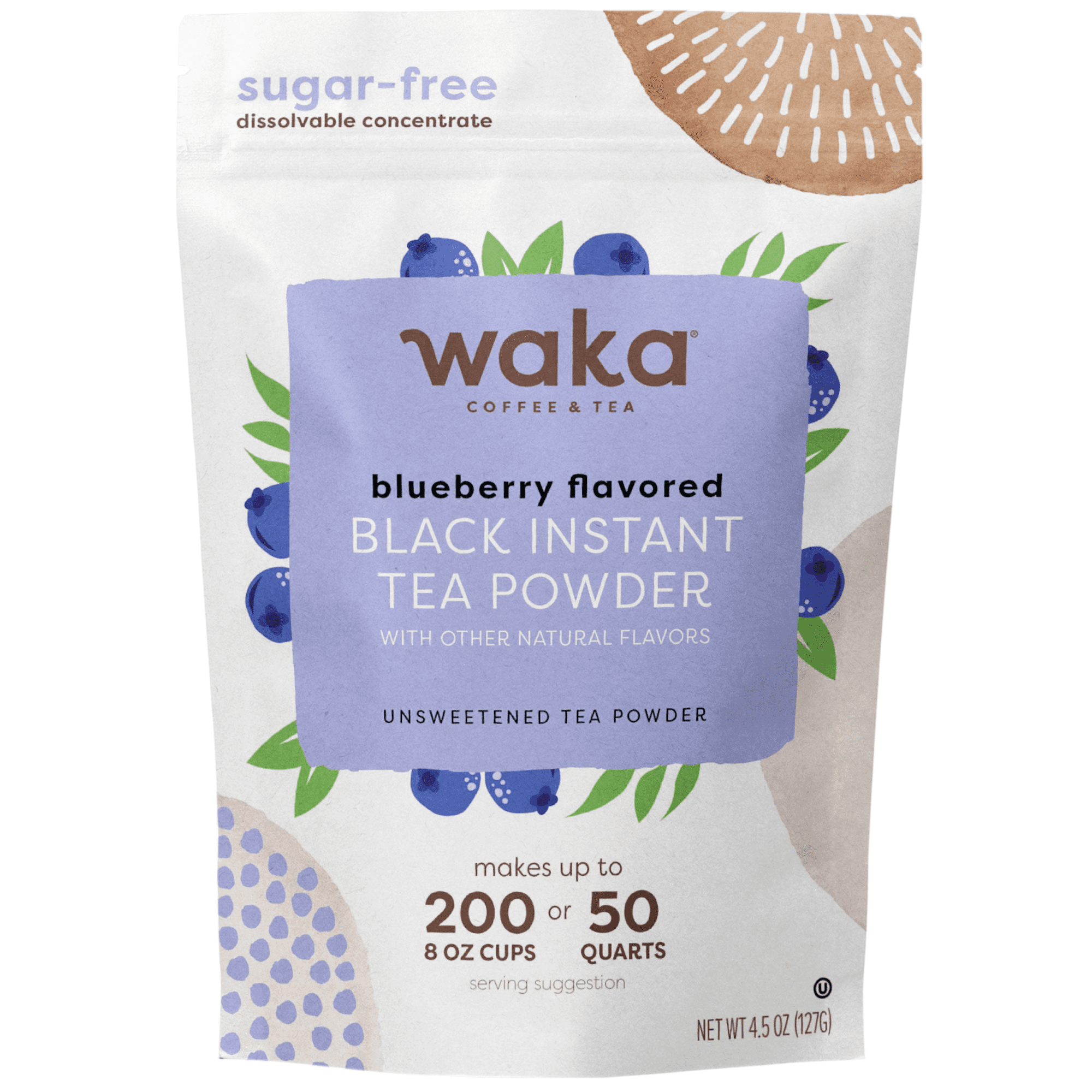 Waka Blueberry Black Tea Powder, Instant Unsweetened, 4.5 oz - Premium Blueberry Black Instant Tea, Unsweetened and Clean Ingredients, Smooth Black Tea with Bright Blueberry Notes