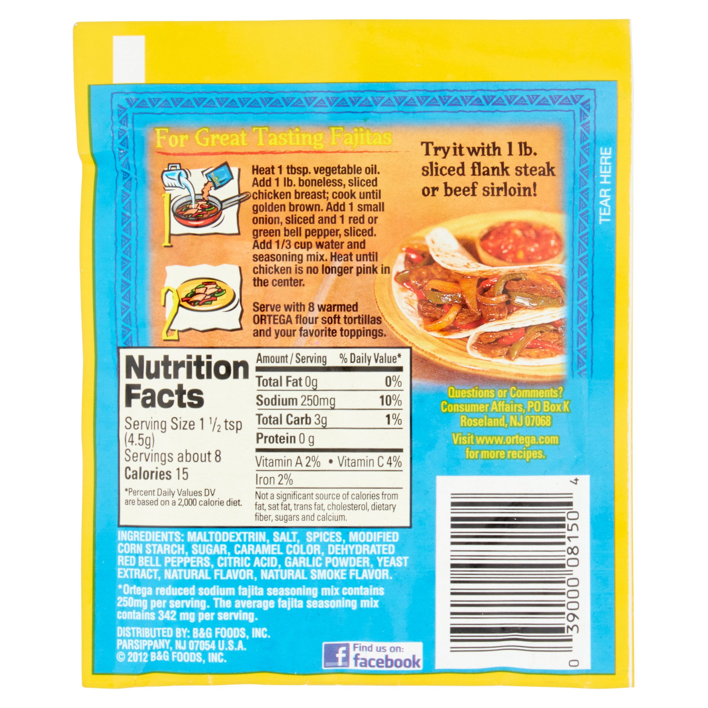 6 Pack Ortegaa A Reduced Sodium Fajita Seasoning Mix 1 25 Oz Walmart Com Walmart Com