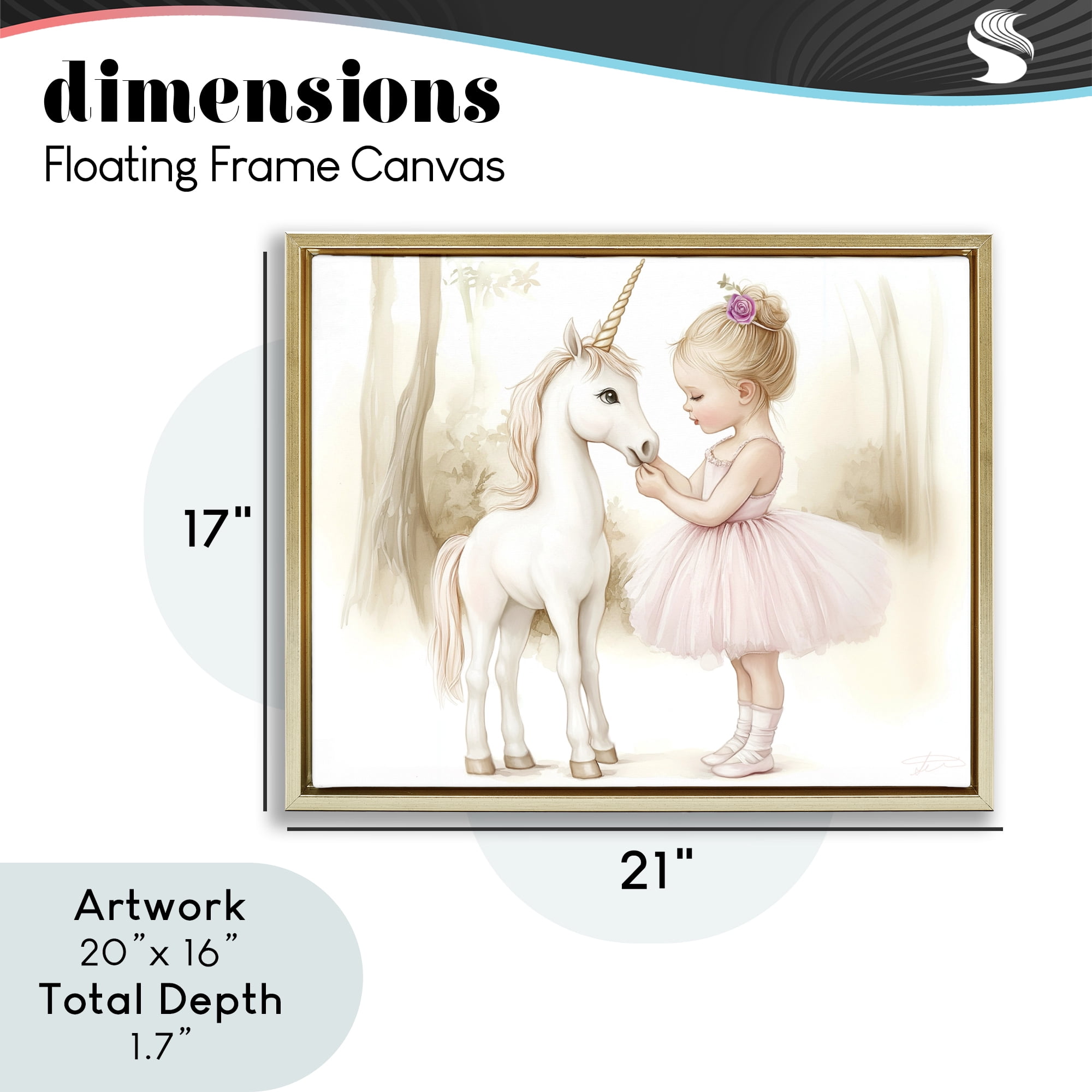 Stupell Industries Girl & Unicorn Friendship Gold Framed Floater Canvas Wall Art, design by Whimsical Wonders