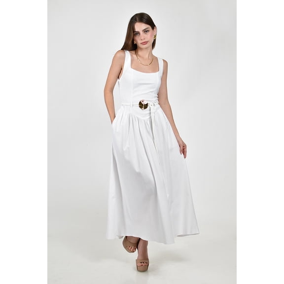 Vestido midi con cinturon Roman Fashion /Juvenil, 01680 (Blanco) blanco G