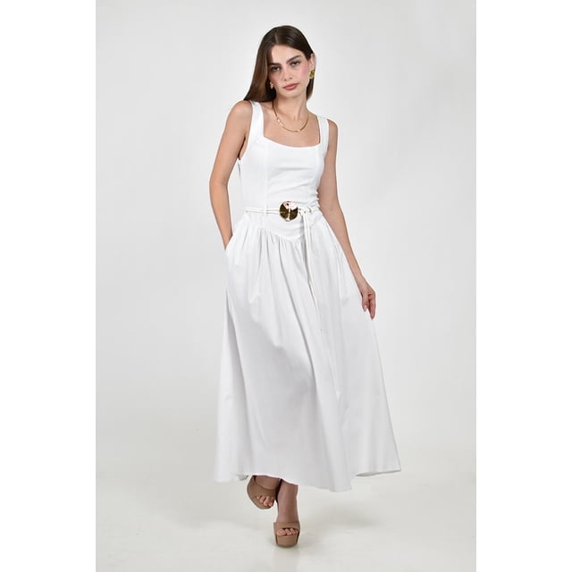 Vestido midi con cinturon Roman Fashion /Juvenil, 01680 (Blanco) blanco G