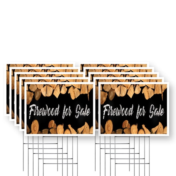 Firewood For Sale Yard Sign 10 Pack of 12 Inch x 16 Inch Single Sided Weatherproof Heavy-Duty Plastic with Stake | Affordable Pricing, Freshly Cut, Outdoor Display | Made in USA