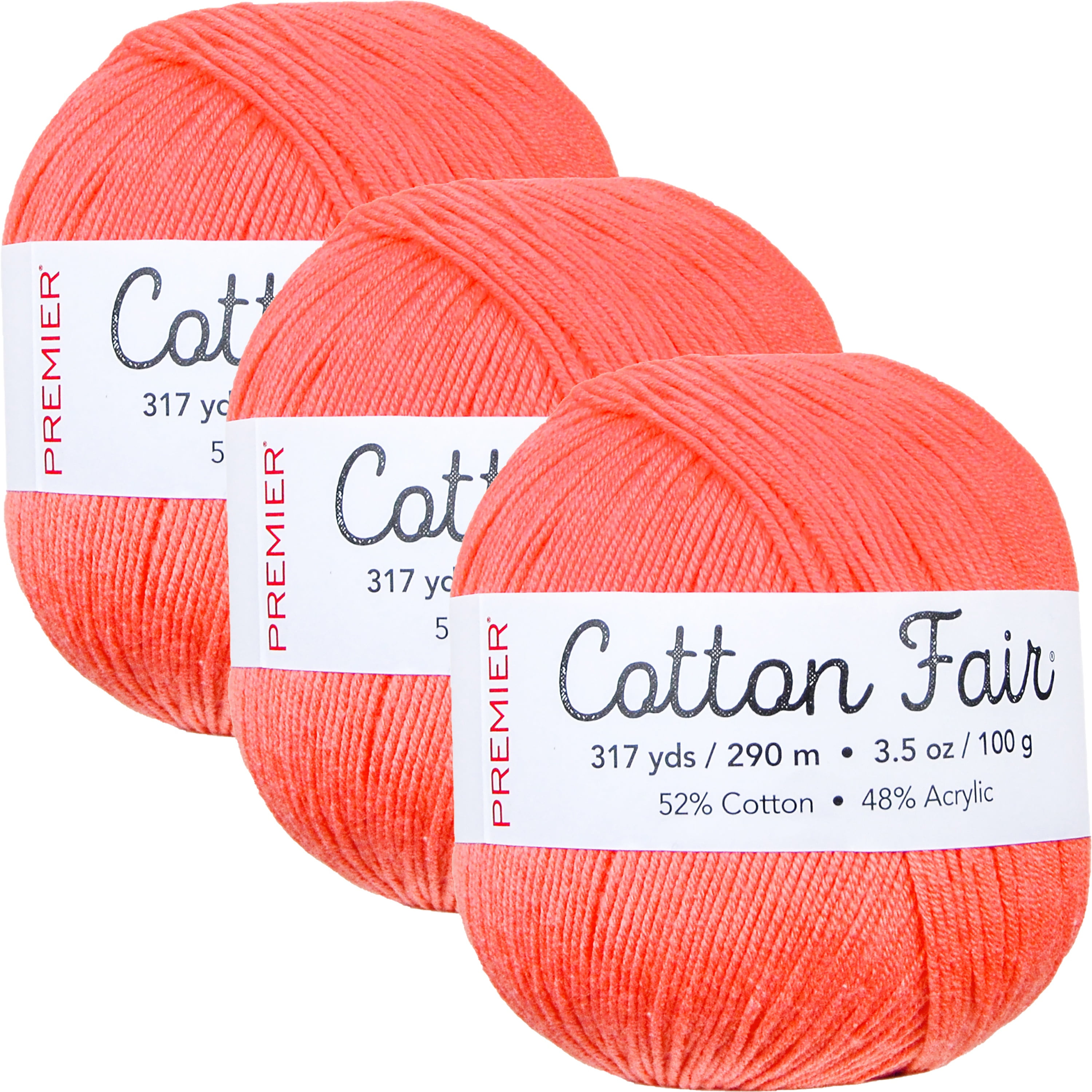 Premier Yarns Cotton Fair Solid YarnBright Peach, Multipack Of 3