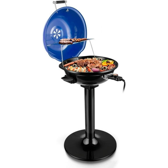 Electric Grill, Outdoor Electric BBQ Grill, 1600W Portable Removable Stand Grill with Adjustable Heat & Drip Tray, Double Layer Design for Party, Patio & Backyard (Blue)