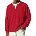 thumbnail image 2 of OIOLOYJM Polo Shirts for Men Casual Button Solid Color Henley Shirts Lightweight Long Sleeve T Shirt Fashion Soft Collared Tops Red XL, 2 of 5