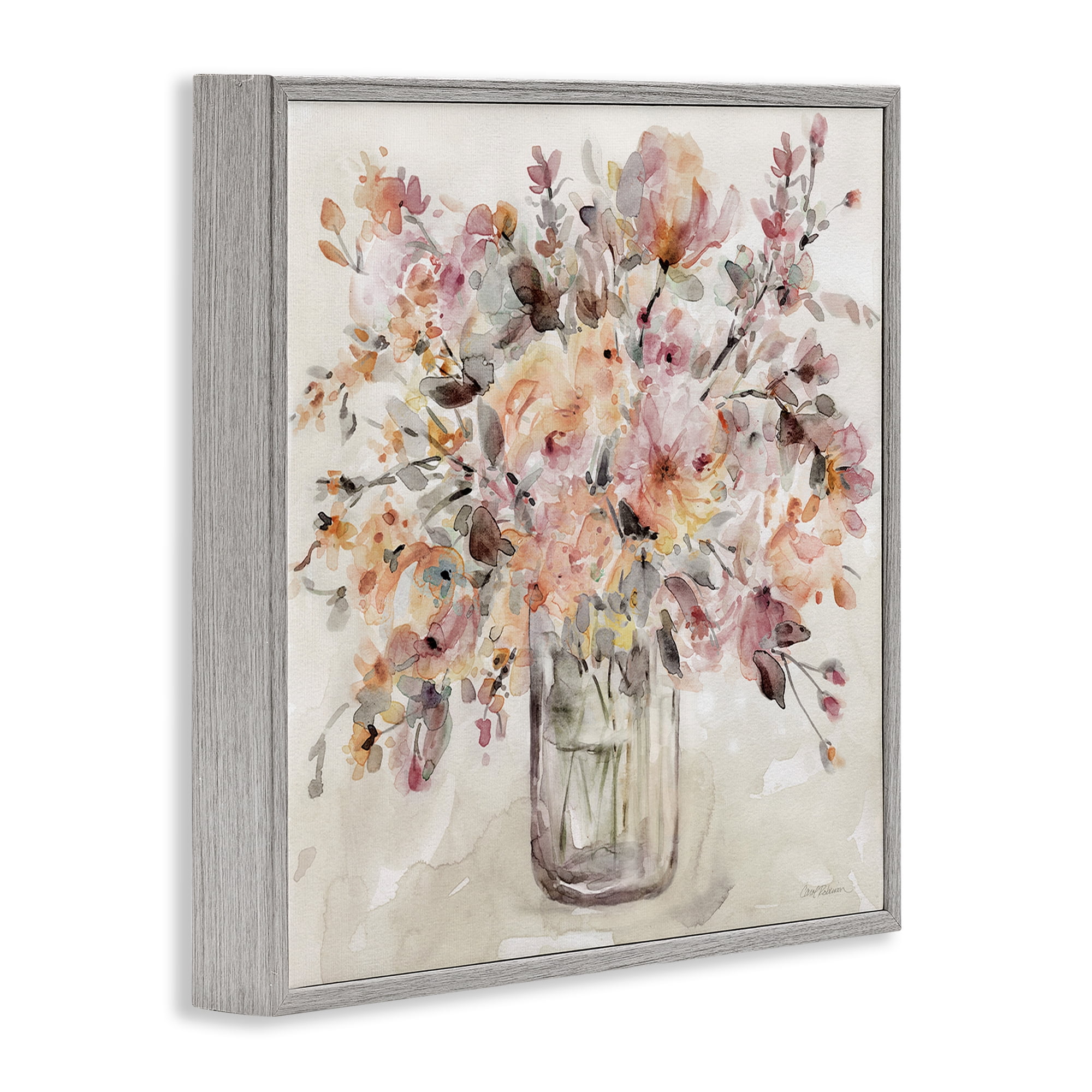 Stupell Industries Fluid Petals Watercolor Bouquet Gray Framed Giclee Art, design by Carol Robinson
