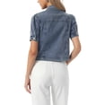 thumbnail image 3 of INSPIRE CHIC Women's Denim Jacket Short Puff Sleeves Turndown Collar Jean Jacket Grey Blue S, 3 of 6
