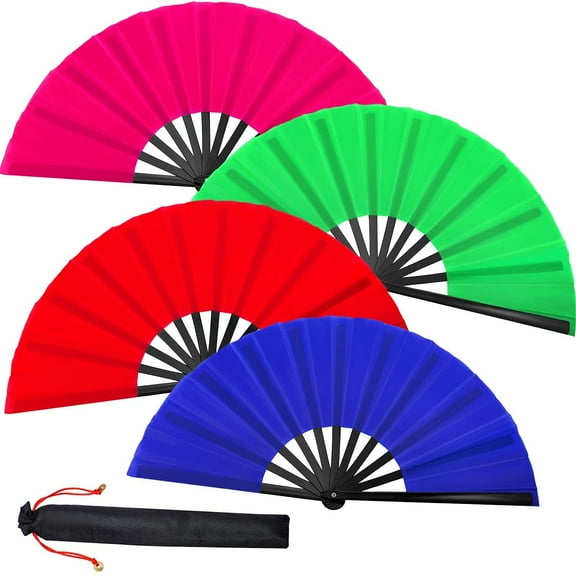 4 Pcs Large Chinese Folding Fans, Line Dance Popping Fans, Kung Fu Tai Chi Fans