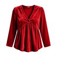 thumbnail image 4 of GEWSEY Velvet Tops for Women Dressy Casual V Neck Shirts Loose Fit Long Sleeve Vintage Velour Blouse Solid Holiday Party Outfits (Red, L), 4 of 7