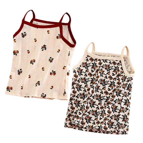 YUANxueke Girls 2-Packs Cotton Printed Tank Top Crew Neck Sleeveless Camisole Summer Lightweight Casual Tops for 0-12 Years