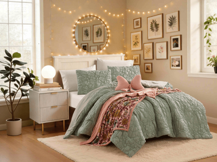Mainstays DQ Elastic Bobbin Comforter Set, 3-Piece, Green
