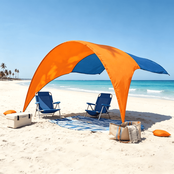 Beach canopy tent with sandbags portable sunshade, outdoor arch canopy, waterproof oxford cloth, UPF50 sun protection beach shade tent for beach, park, picnic