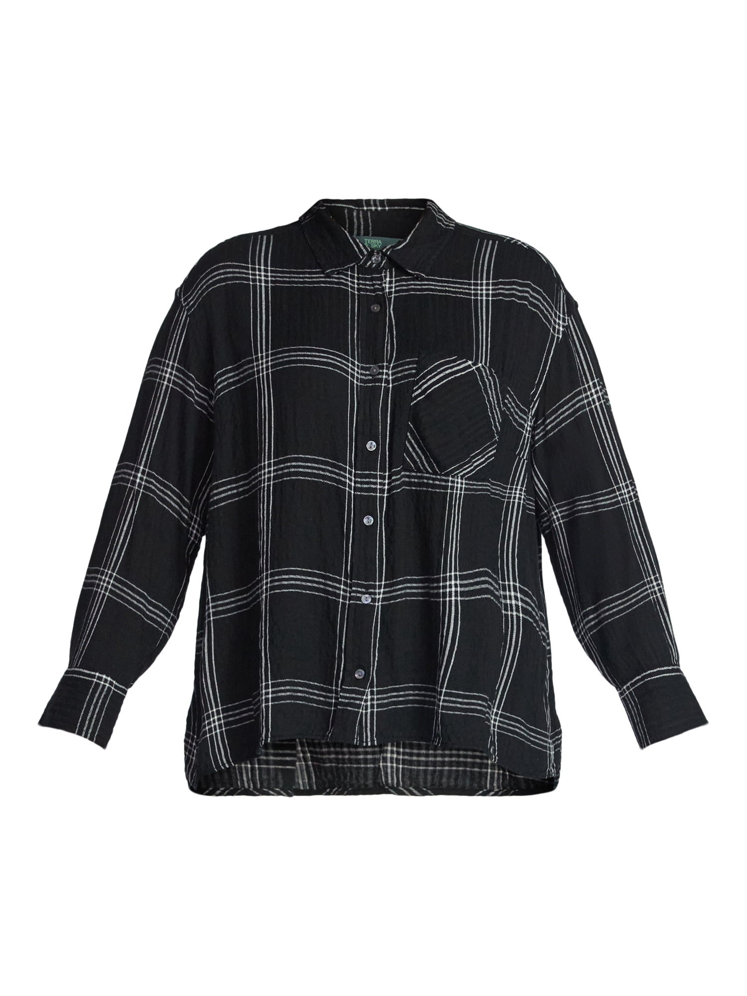 Terra & Sky Women's Plus Size Plaid Button Front Shirt, Sizes 0X-5X