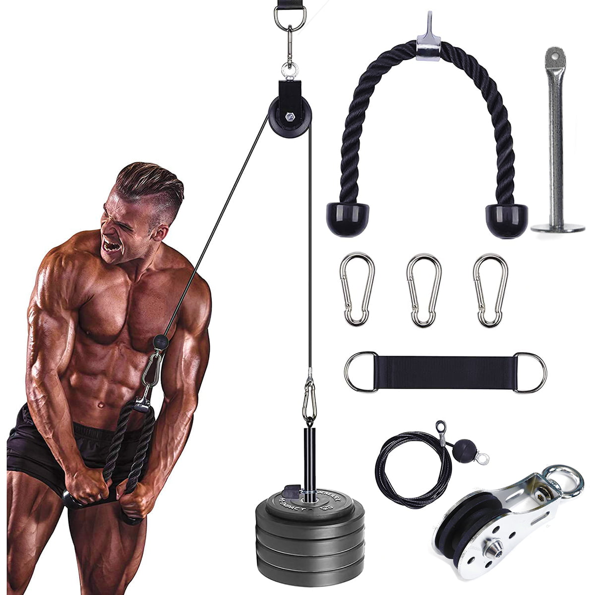 D-Ring Pull Up Handle Rope Cable Home Workout Fitness Gym Muscle Triceps Train 