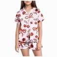 thumbnail image 1 of Gubotare Summer Pjs for Girls Girls Ruffle Short Sleeve Button Front Top with Ruffle Short, 2-Piece Pajama Set 4T 5T (Red,4-5 Years), 1 of 4
