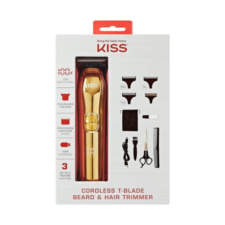 KISS Cordless T-Blade Beard & Hair Trimmer, USB Power, 110v-240v, 11 Pcs.