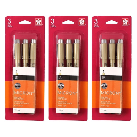 Sakura Pigma Micron Pen Fineliner Black Ink 3/Bundle (SAK50023-3)