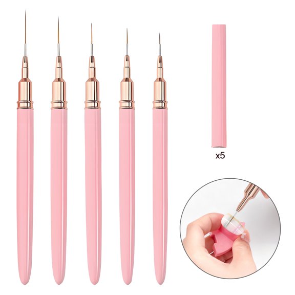 RAGUPEL 5Pcs Acrylic Brushes Five Brush Head : 4/8/12/20/25mm Nail Art Brush Premium Fibers Are Simple to Clean Nail Pens for Nail Art Nail Brushes for Nail Art Pink