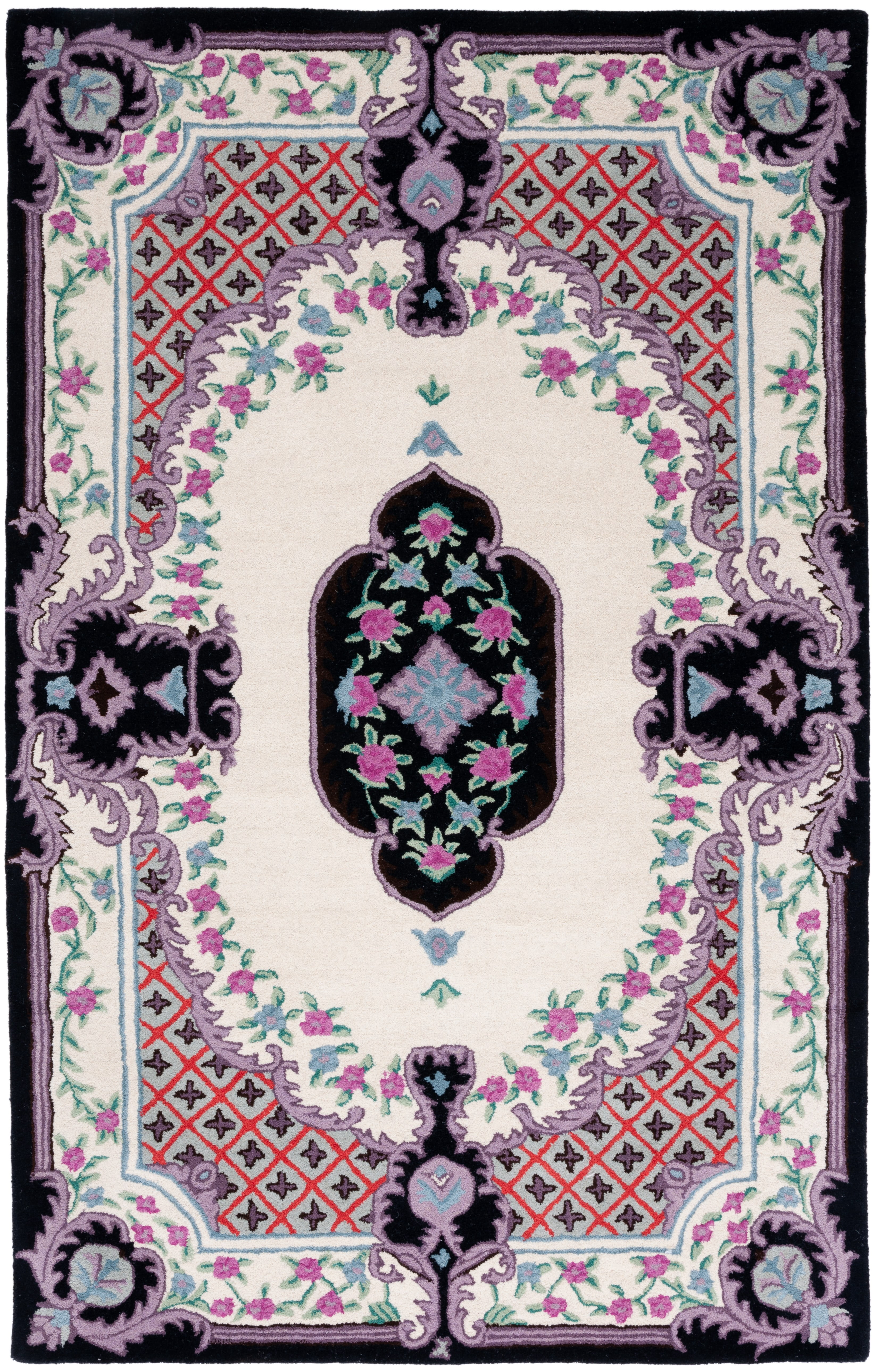SAFAVIEH Bellagio Chandler Floral Wool Area Rug, Ivory/Black, 4' x 6'