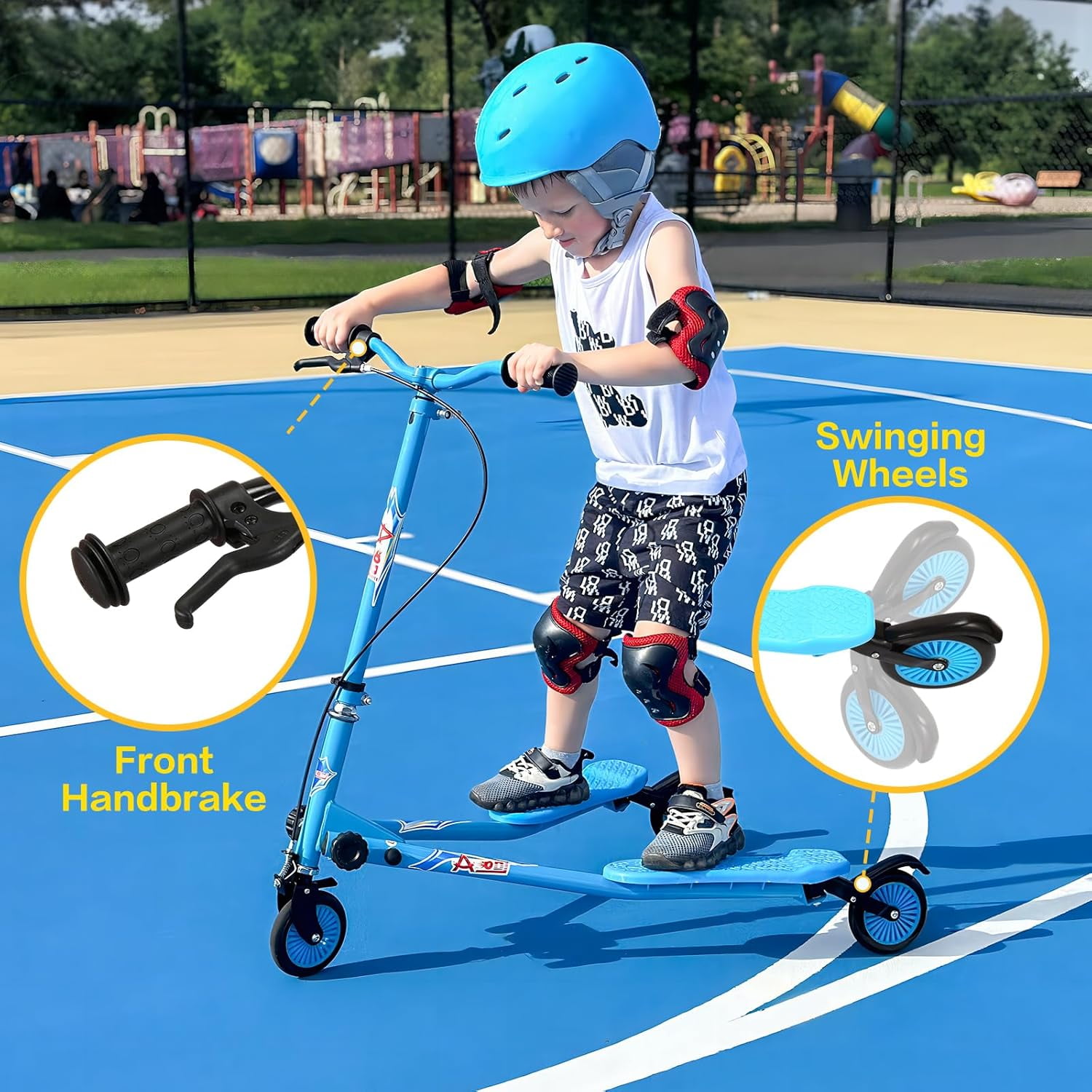 Kids Swing Scooter, 3 Wheels Drifting Scooter/Wiggle Scooters with Adjustable Height & Foldable for Boys/Girl/Ages 5-12 Years