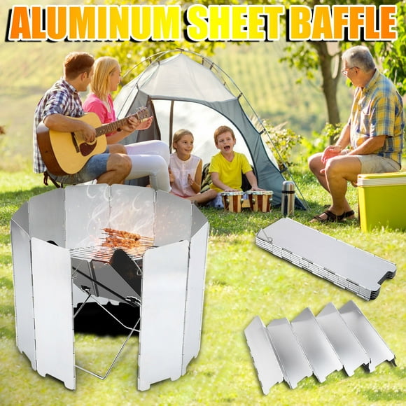 Fiudx Estufa de Camping Plegable con Protección Contra El Viento, 10 Placas Extraíbles, Aleación de Aluminio Resistente Al Calor, Clavijas de Tierra para Mayor Estabilidad, Práctica Bolsa de Almacena