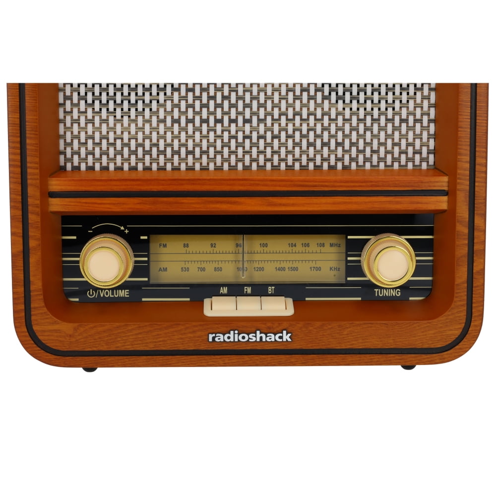 RadioShack Retro AM/FM Radio with Bluetooth, Dual 5W Speakers, Analog Tuning, Wooden Finish, Model 4001796