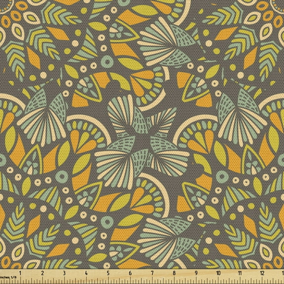 Ambesonne Geometric Fabric by the Yard Upholstery, Oriental Medallion Art, 10 Yards, Taupe Multicolor