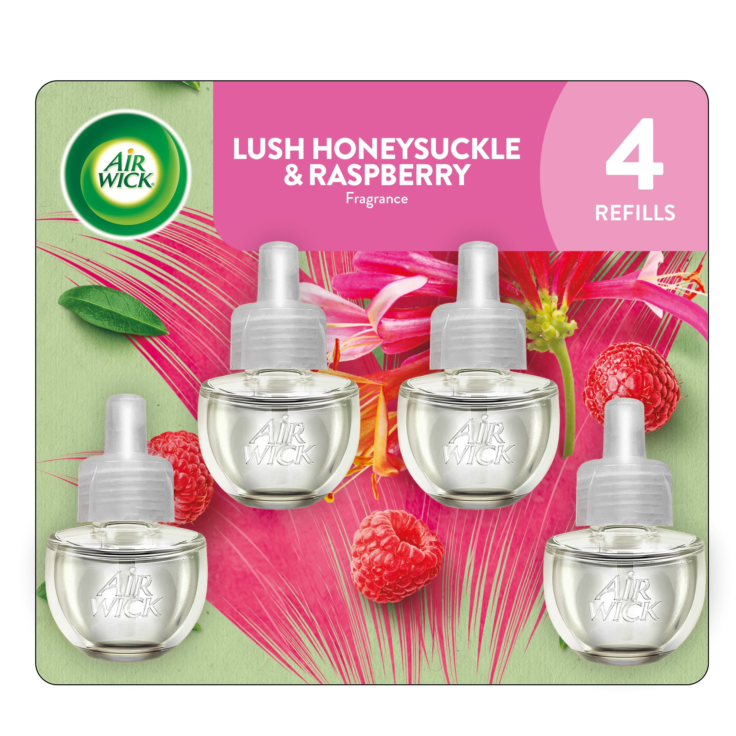 (5 pack) Air Wick Plug-in Scented Oil Refills, Honeysuckle and Raspberry, 4 Count