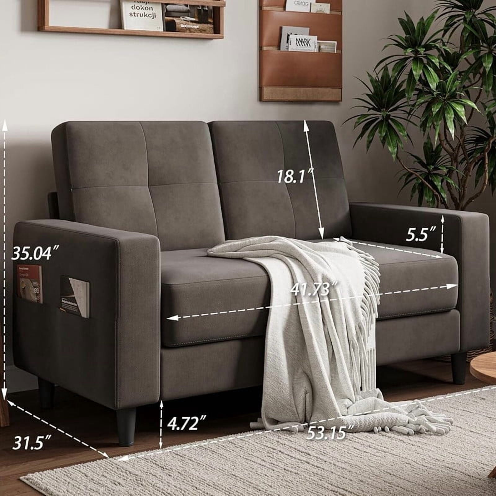 53" Loveseat Sofa, Small Couches 2 Seater Couch for Living Room Comfy Modern Sofa for Bedroom Apartment Office, Brown