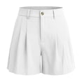 thumbnail image 6 of Miluxas Womens Cotton Linen Shorts Casual Summer High Waist Zipper Button Tailored Shorts Pleated Beach Vacation Shorts with Pockets White, 6 of 6