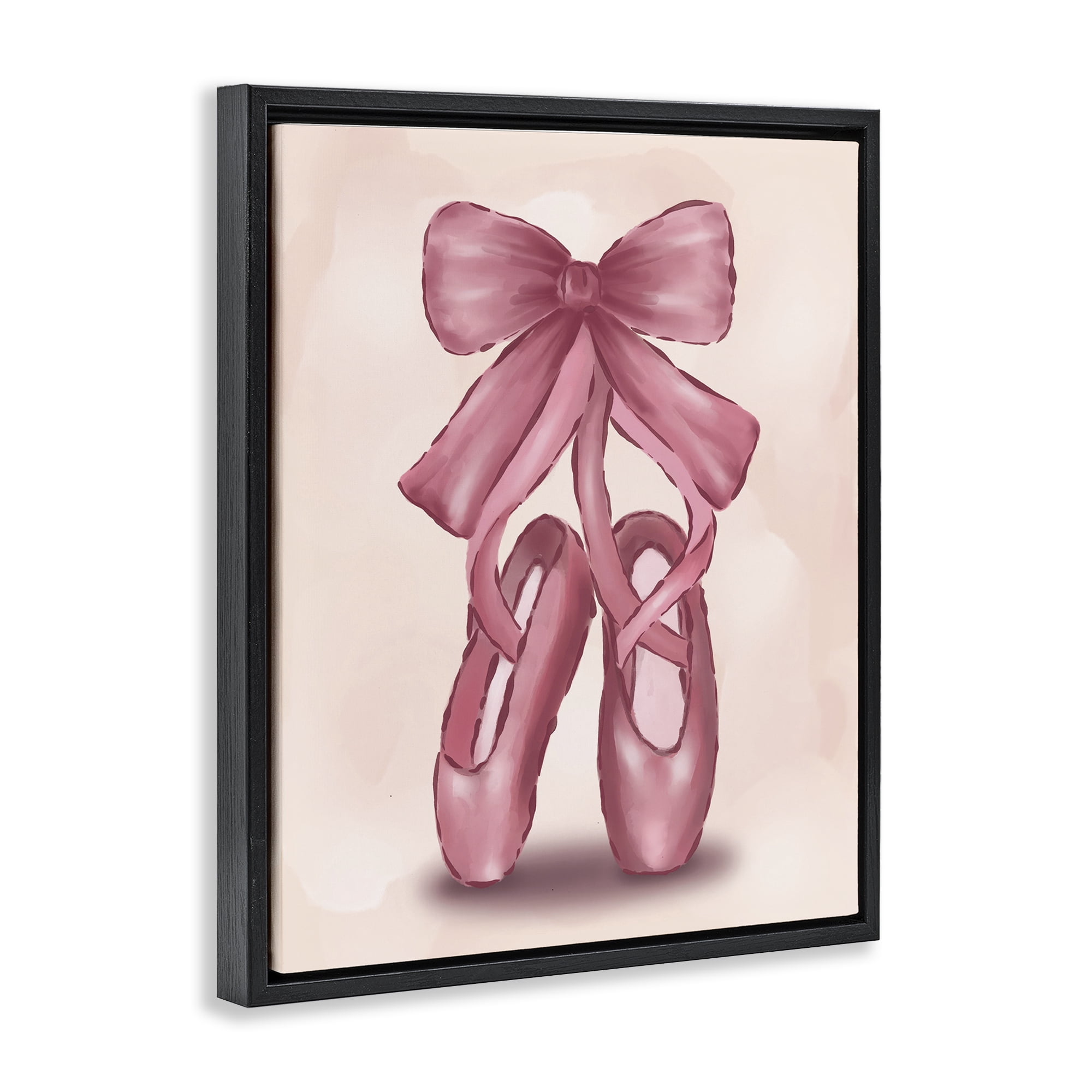 Stupell Industries Ballet Slippers Bow Entertainment Painting Black Floater Framed Canvas Art Print Wall Art, 25 x 31