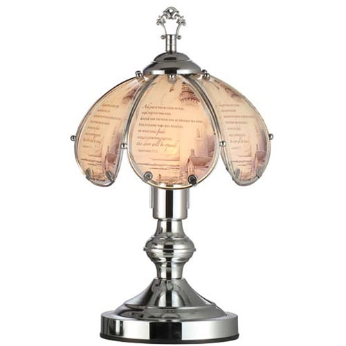 OK Lighting 14.25" Silver Chrome Touch Lamp With Lighthouse Theme