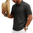 thumbnail image 4 of Hearthz S-5XL Men Polo Shirts Waffle Textured Men's Short Sleeve Shirts Big and Tall Solid Color Mens Golf Polo with Chest Pocket Dark Gray XXL, 4 of 7