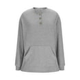 thumbnail image 5 of Womens Long Sleeve Henley Shirt 3 Button V Neck Ribbed Spring Blouses Business Casual Tops with Kangaroo Pocket, 5 of 8