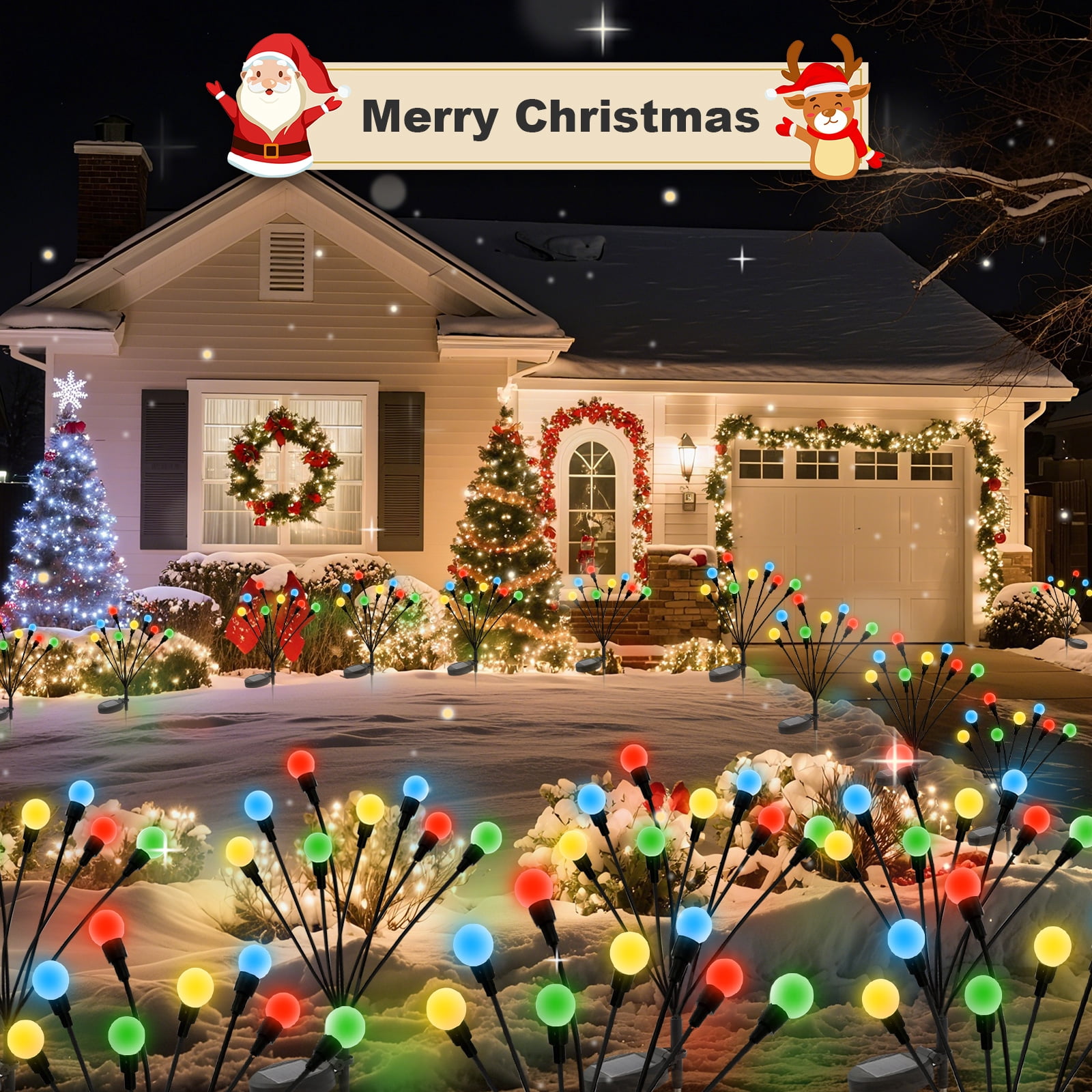 TopZoo Solar Garden Stake Lights Outdoor Waterproof, 8 Pack/2 Modes Swaying Firefly Lights for Garden Decor, Yard, Patio, Pathway, Party, Christmas Decoration, Multicolor 64 LED