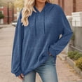 thumbnail image 2 of UJNDER Women's Ribbed Hooded Sweatshirt Long Sleeve Pullover Casual Comfortable Soft Cozy Winter Fall Outerwear for Women Blue XL, 2 of 5