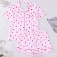 thumbnail image 2 of MEZZALL Women Heart Print Lapel Collar Short Sleeve Button Down Top Elastic Waist Shorts Pajama For Cozy Home Wear With Lightweight Knit And Relaxed Fit Sleepwear Vacation 2 Piece Pjs, 2 of 4