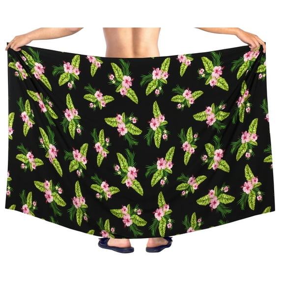 HAPPY BAY Men's Pareo Standard Party Surf Sarong Beach Wrap One Size Onyx, Hibiscus Summer Vacation Aloha