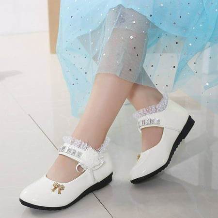 BYHONG Girls Leather Princess Flower Children Soft Dance Baby Kid Shoes Shoes Single Baby Shoes Comfort Baby Sock Shoes White 26
