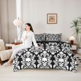 thumbnail image 5 of Homewish Bohemian Skull Skeleton 7-Piece Twin Bedding,Black White Damask Bedding Comforter Set,Halloween Bed Set,Black Reversible, 5 of 8