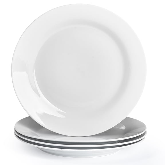 10.5" Round Dinner Plates Set of 4, White Ceramic Plates for Dinner, Salad, Appetizer & Dessert, Microwave, Dishwasher Safe Dinnerware for Kitchen, Perfect to Party Wedding Birthday & Christmas Dishe