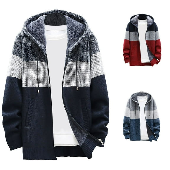 Miluxas Mens Sweater Jackets Casual Stand Collar Knitted Sweater Cardigan Lightweight Full Zip Knitwear Coat Wine 10(XL)