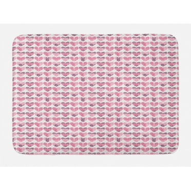 Valentine's Day Bath Mat, Continuing Composition of Dotted Heart Shapes, Plush Bathroom Decor Mat with Non Slip Backing, 29.5" X 17.5", Ruby Pink, by Ambesonne