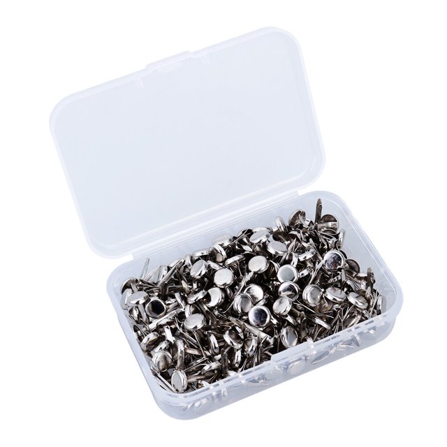 Shisuyan 200 Pcs Attaches en Papier Fermoir Électroplaqué Rond Métal avec Boîte de Rangement pour Bricolage (Argent)