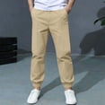 thumbnail image 5 of Xaqiouau Boys Jogger Pants with Pintuck Detail Elastic Waist Casual Trousers Cuffed Leg Relaxed Fit Solid Color Everyday Wear Kids School Sportswear Khaki 11-12 Years, 5 of 9