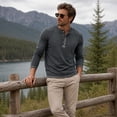 thumbnail image 4 of AZoiNM Men's Henley Neck Long Sleeve T-Shirt Soft Stretch Slim Fit 4 Button Placket Casual Top, 4 of 10